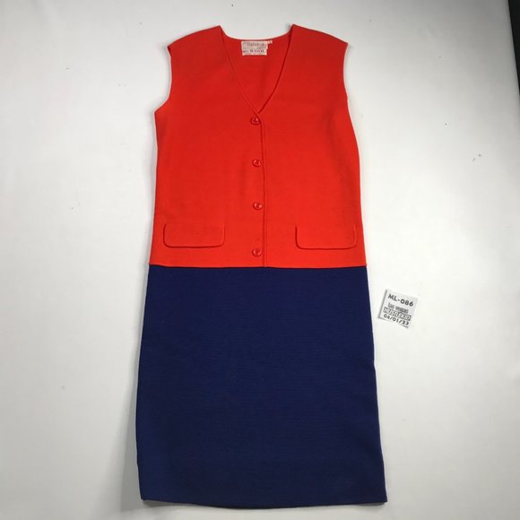 Vintage Retro 60s 70s 100% Wool Knit Wrap Button Women Tunic Dress Pocke Size 11 - Picture 2 of 8